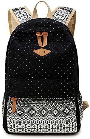 Orlyvrie Canvas Printing Backpack Women School Bags for Teenage Girls Cute Bookbags Vintage Laptop Backpacks Female Black