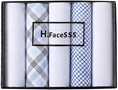 H.FaceSSS Cotton Men's Handkerchiefs 5 Pack Fine Pocket Square Hankies with Gift Box
