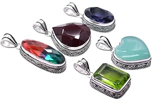 BEADS PLANET JAIPUR 5 PCS Mix Gemstones Ethnic Handmade Pendant Silver Plated Mix Lot PP 11 PP 11