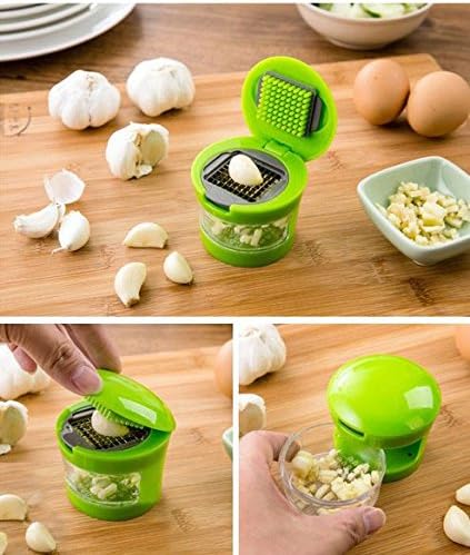 OYang Mini Garlic Perfection Garlic Press Mincer Slicer Chopper with Store 2 Blades Green