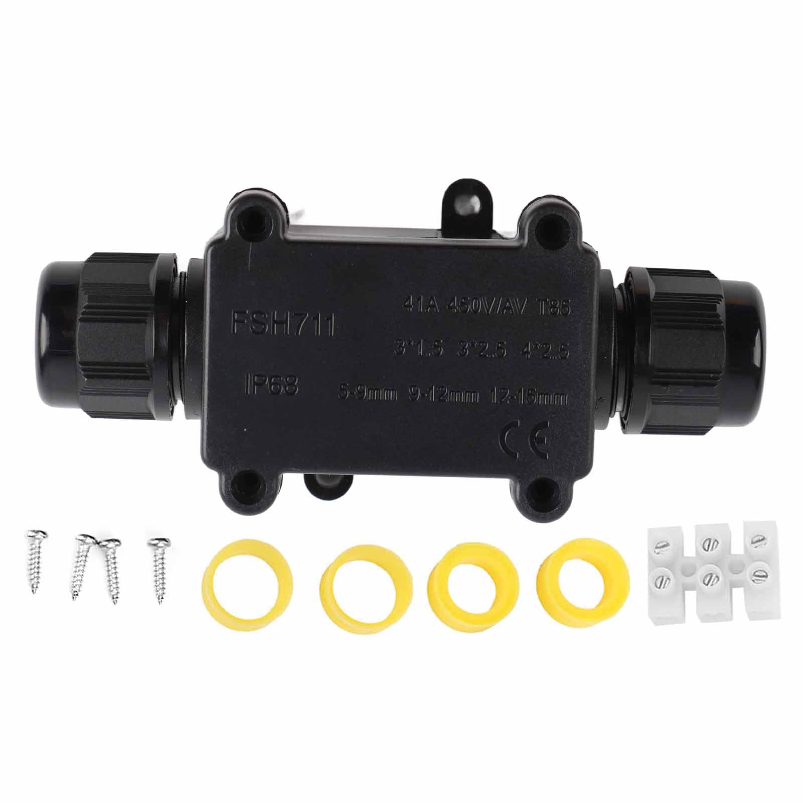 IP68 Junction Box, Waterproof Outdoor 2-Way Underground Cable Line Black Plastic Protection Connector Joint for Communication,110 x 48 x 35mm