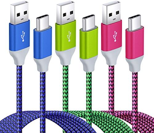 USB-C Cable, Excgood 3-Pack(10Ft), Nylon Braided USB Type C Cable, USB C to USB A Charging Cable Compatible with Galaxy S10/S9/S8/Note9, LG G6/V30,Moto,Pixel XL-Blue,Green,Hot Pink