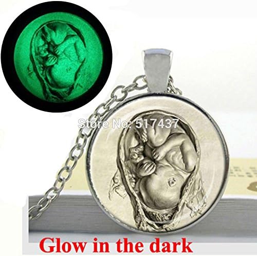 Pretty Lee Glow In The Dark Mom Birthing Necklace Midwife Gift Da Vinci Fetus Necklace Photo Glass Dome Necklace Glowing Jewellery