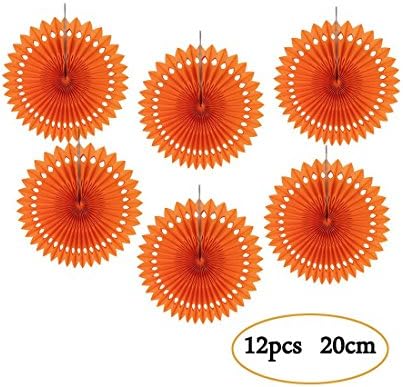 EasyJoy 12 Pieces Tissue Paper Honeycomb Fans Wheel Rosette Fans for Baby Shower, Wedding, Birthday Party Backdrop Hanging Decoration, 8inches, (Orange)