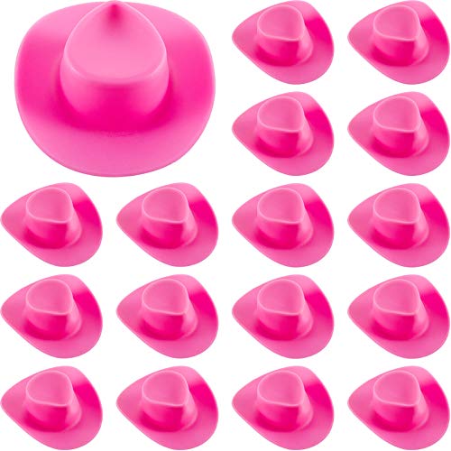 Skylety 20 Pieces Plastic Mini Cowboy Cowgirl Hat Miniature Western Small Doll Hat Cute Doll Cupcake Decoration for Dollhouse Cow Party Decoration (Pink)