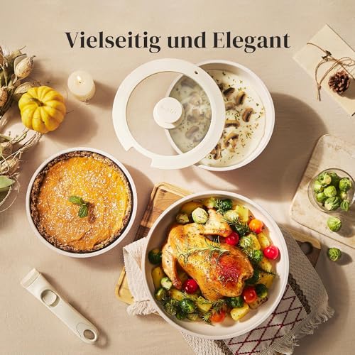 Redchef Ceramic Pan Set with Removable Handle, 5-Piece Pots Removable Handle Induction, Space-Saving Cookware (PTFE-Free, PFAS-Free, PFOA-Free), Oven & Dishwasher Safe