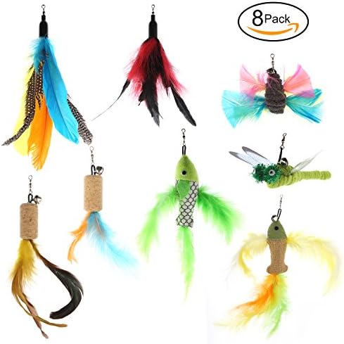 8 Pcs Replaceable Refill Cat Feather Toys Kitten Feather Teaser Toy Cat Catcher Toys Cat Interactive Toy for any Cats and Kittens Toy Wands