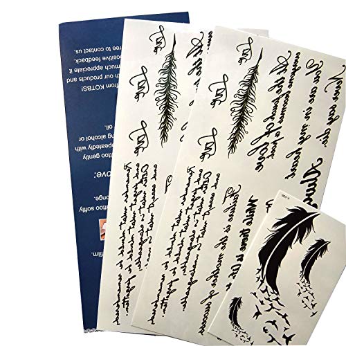 Kotbs Temporary Tattoos Paper Lovely English Words & Feather Designs Body Art Make up for Women Fake Tattoo Sticker (6 Sheet Pack) - Thumbnail 7