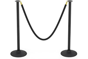 BATTIFE Plastic Stanchion Posts with Black Velvet Ropes and Weighted Rubber-Plastic Base, Crowd Control and Queue Management Barrier Poles for Party, Event, Red Carpet (2 Pack)