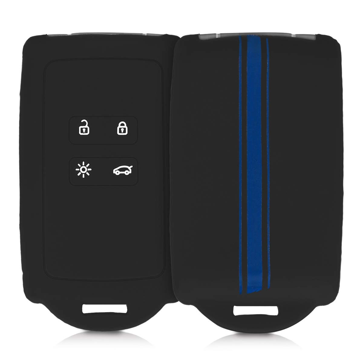 kwmobile Car Key Cover Compatible with Renault 4 Button Car Key Smart Key (only Keyless Go) - Silicone Protective Key Fob Design Cover with Eyelet - Rally Stripe Blue/Black — image 1