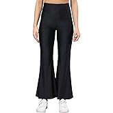 Sghenr Women's Shiny High Waisted Flare Yoga Pants Tummy Control Wide Leg Casual Workout Leggings