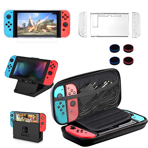 13 in 1 Case & Accessories Kit for Nintendo Switch Comes with BOENFU Switch Game Case, Screen Protector, Jon-Con Grips Caps, Controller Case, Sheets, Joy-Con Cases, Play Stand, Portable Strap