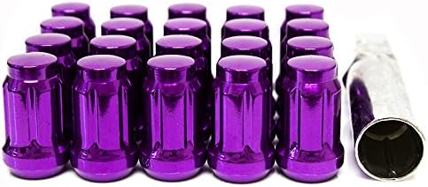 Purple Closed Ended Tuner Spline Wheel Lug Nuts 20 Pieces with Socket Key - 12x1.25mm