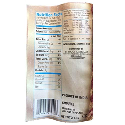 Evaxo Indian Basmati Rice 20 lbs - Premium Long Grain, Non-Sticky, Authentic Flavor for Perfect Meals