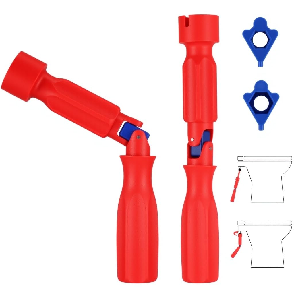 BakeWhiz Toilet Seat Spanner Plumbing Tools Fitting Tool Universal Easy Installation Key Adjustable Tightening Removal Installation Repairing Wrench 10/13/17mm with Replacement Heads for Home(1 Pack)