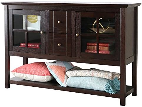 Media Console Table With Storage - Large Glass Doors TV Stand - Entertainment Center or Sideboard - This Piece Of Furniture Is Multipurpose (Espresso)