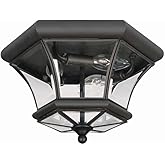 Livex Lighting 7053-07 Monterey 3 Light Outdoor/Indoor Bronze Finish Solid Brass Flush Mount with Clear Beveled Glass
