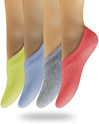 Sakya Women's Non Slip No Show Socks Low Cut Liner Colorful Cotton Socks 4 Pack (Assort 4 Pairs)