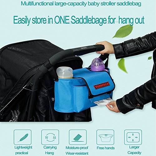Baby Jogger Stroller Organizer with Shoulder Strap,Diaper Bag with Cup Holders and Shoulder Strap,Fits All Strollers,Premium Deep Cup Holders,Large Storage Space for iPhones,Wallets,Diapers-Black