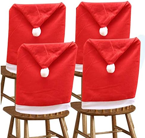 Christmas Chair Back Cover Santa Clause Red Hat Slipcovers Decoration 20"x 24" Xmas Chair Covers for Dining Room Home Kitchen Chair Covers Sets Decor Xmas Party Holiday Festive Birthday Gift Set of 4