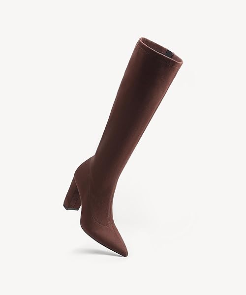 NEWBELLA WOMEN’S SUEDE KNEE HIGH BOOTS – COMFORTABLE CHUNKY HEEL BOOTS WITH SIDE ZIPPER, FOR FALL & WINTER FASHION, COFFEE 8.5