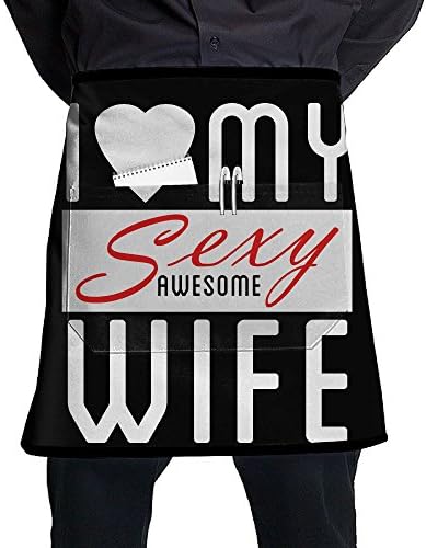 Waist Apron With 2 Pockets I Love My Sexy Awesome Wife Restaurant Half Aprons For Men Women Chef Baker Servers Waitress Waiter Bartender Craftsmen Black