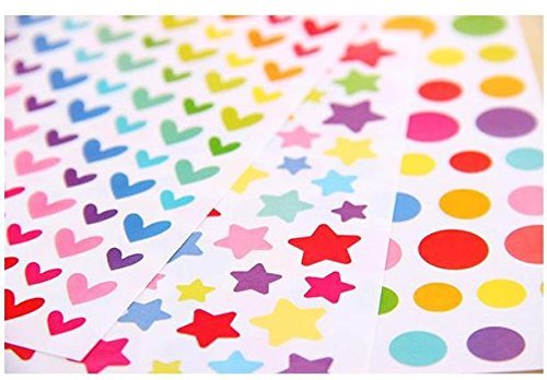 18 Sheets Colorful Decorative Colored Dots,heart,stars Adhesive Sticker Decorative Labels Gift Bags Boxes Wrapping Stickers Kids Craft Scrapbooking Sticker Set for Diary, Album (3style,18 sheet)