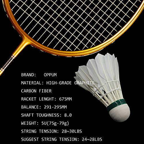 OPPUM Graphite Badminton Racket Integral Moulding Craft Racket Full Carbon Fiber Material Lightweight 1 Player Badminton Racquet-Gold