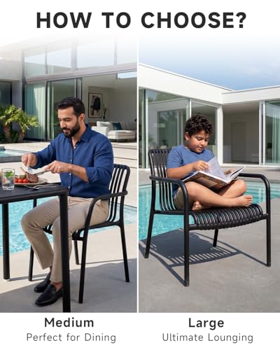 HariNorgen Balcony Chairs Set of 2 Dining Chairs,All Weather Outdoor Indoor Stack Chair for Garden,Backyard,Cafe,No Assembly,Black