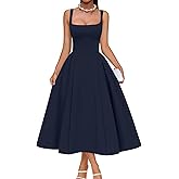 Memoriesea Women's Elegant Square Neck Swing A Line Wedding Evening Party Midi Dress