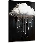 ZSHARTSWD Cloud Canvas Wall Art Vintage Rain Cloud Pictures Sky Rain Cloudy Poster Prints Minimalist Landscape Paintings for Bathroom Bedroom Decor Framed (Black, 18L x 12W)