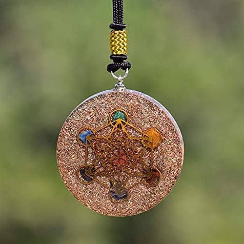 Mixed Media - Real Crystal Golden Orgonite W/Seven Chakra Metatron Cube Pendant for Women & Men, Orgone Golden Crystal Necklace W/Merkaba Crystal 7 Chakras, Golden Birthstone Necklace W/Metatrons Cube Pendant