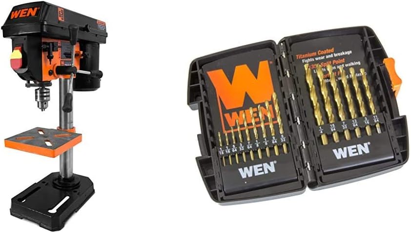 WEN 4208 8 in. 5-Speed Drill Press & DB15 Titanium-Coated Drill Bit Set (15 Piece)