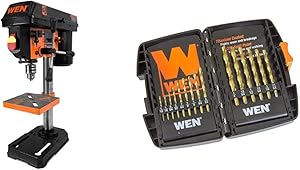 WEN 4208 8 in. 5-Speed Drill Press & DB15 Titanium-Coated Drill Bit Set (15 Piece)