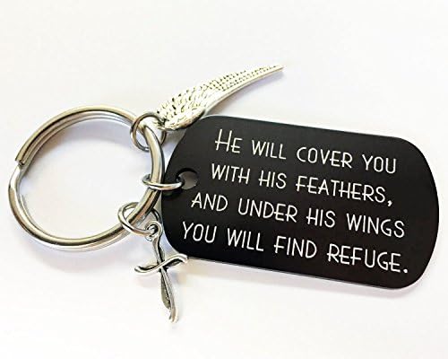 Engraved Bible Verse Keychain | Psalm 91:4 | Under His Wings You Will Find Refuge