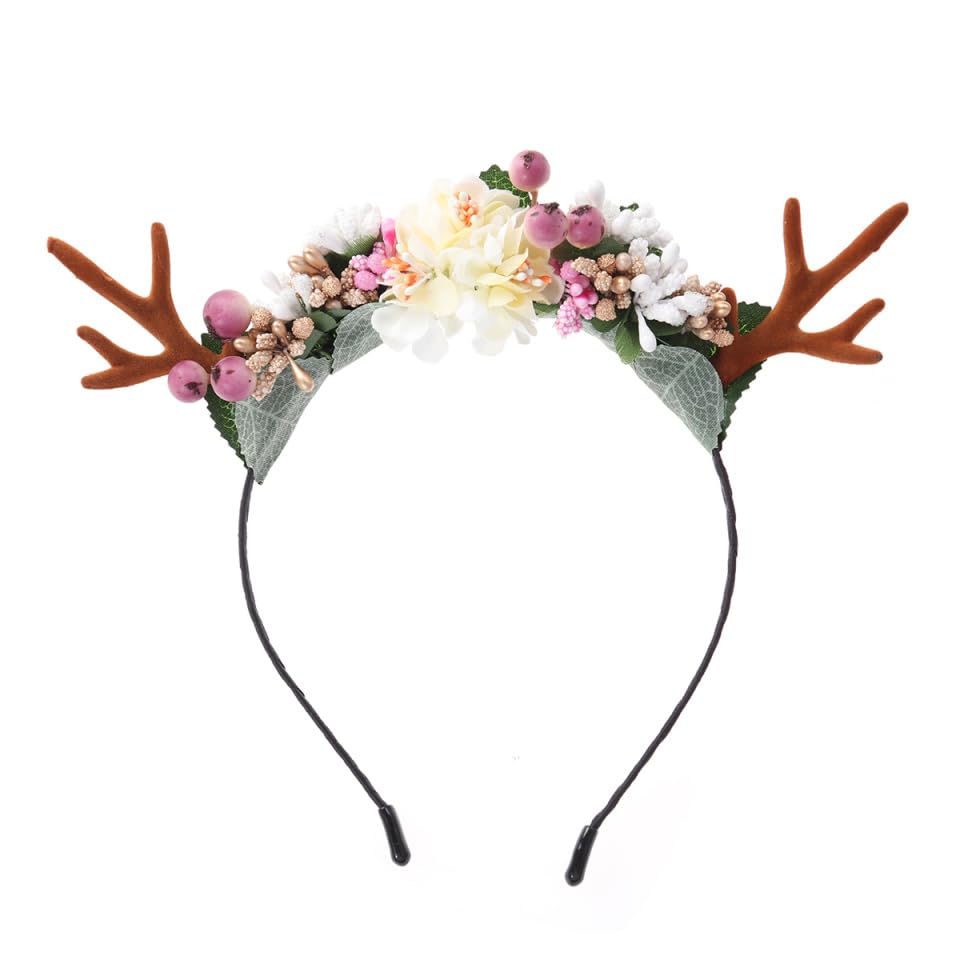 Lurrose Christmas Reindeer Antlers Headband Deer Hairband Christmas Cosplay for Women Girls Party Costume Carnival Holiday Accessories