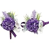 MAFELOE 2 Pieces of Wrist Corsage and Boutonniere Set, Artificial Flowers Accessories Suit Decor for Wedding Prom Party Homecoming Ceremony Anniversary - Dark Purple