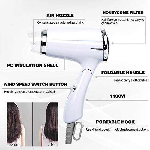 Lightweight Small Travel Blow Dryer Compact Hair Dryer with