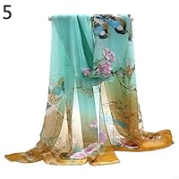 wsloftyGYd Fashion Women Long Chiffon Stole Scrawl Flower Printed Soft Sun Block Scarf Yellow Green