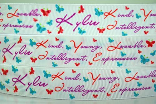 5 Yards Kylie - English Female Name Design Grosgrain Ribbon 4 Crafts & Bow 7/8" Inch 22mm