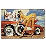 Uniquelover Watch Your Curves Eat More Beef Metal Tin Sign, Tin Poster,Retro Vintage Tin Sign