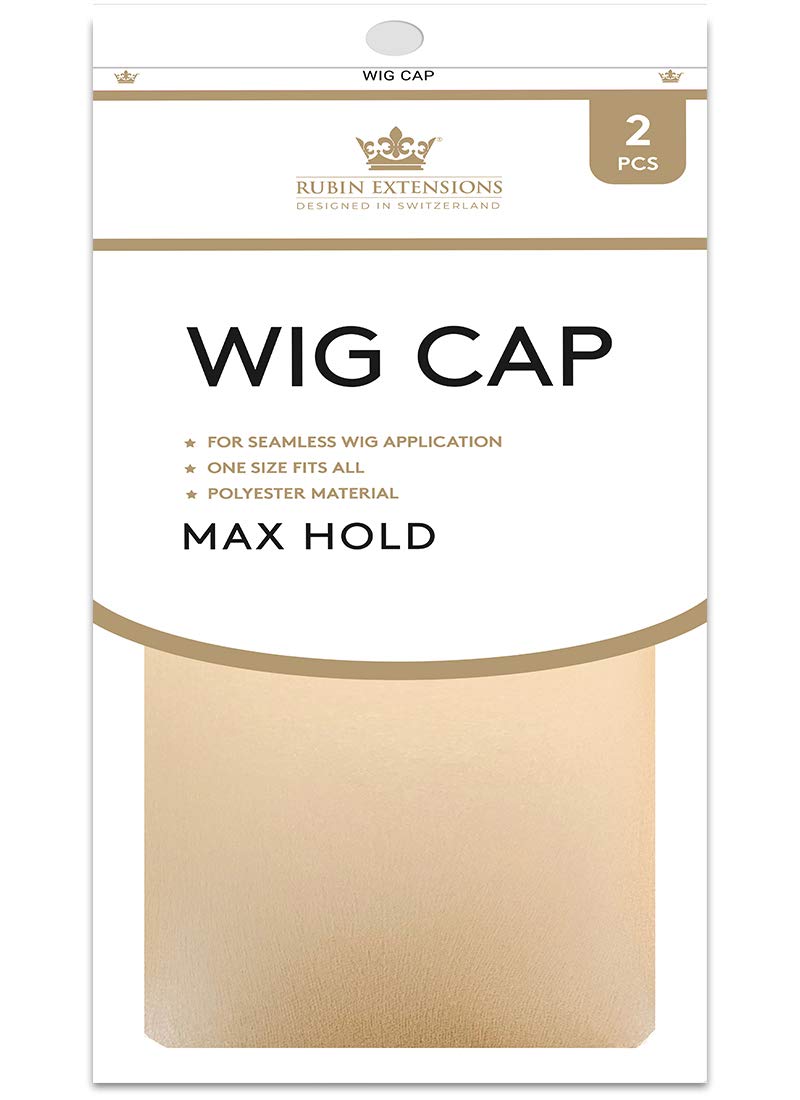 2 pc wig cap nylon by Rubin Extensions, Breathable stretch elastic wig cap (Creme)