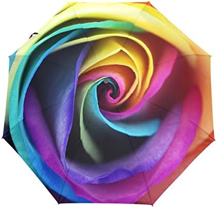 WXLIFEAutomatic Folding Umbrella Colorful Rainbow Flower Rose Auto Open Compact Portable Travel Umbrella for Girls Boys Women