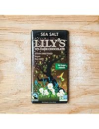 Barra de chocolate oscuro con sal marina de Lily's Sweets | Stevia Sweetened, sin azúcar añadido, bajo en carbohidratos, apto para Keto | 70% Cacao | Comercio justo, sin gluten y sin OMG | 3 onzas