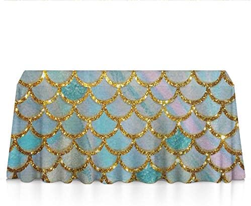 GLORY ART Waterproof Tablecloth,Charming Pastel Mermaid Scale,Large Dust-Proof Vinyl Table Cloth Cover, Great for Dinner,Wedding,Patio,Parties,Holiday Dinner,Buffet Table& More(52"x70")