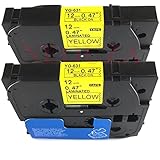 2PK Black on Yellow Label Tape Compatible for Brother TZ TZe 631 TZe-631 TZ-631 12mm P-Touch 8m 0.47