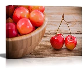 Organic Rainier Cherries in a Bowl on Old...
