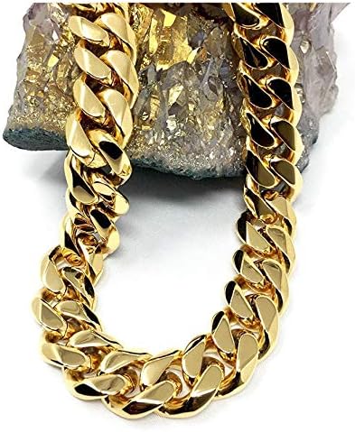 Gold Cuban Link Chain Necklace for Men Real 16MM 18K Karat Hip HOP Chocker Diamond Cut Heavy w Solid Thick Clasp US Made
