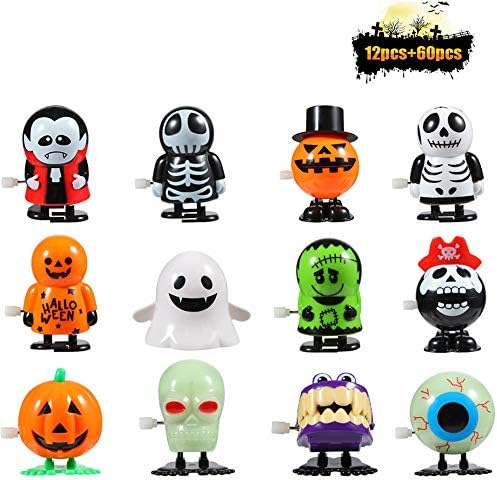 FunsLane Halloween Wind Up Toys 12 Pcs and Temporary Tattoo 60 Pcs for Kids, Halloween Assortment Goody Bag Filler, Super Trick or Treat Idea, Holiday Party Favor, Children's Birthdays Gifts