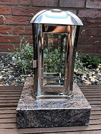 Grablaterne aus Edelstahl 24cm x 13cm x 13cm inklusive Granitsockel Himalaya 20cm x 20cm x 5cm Friedhofsleuchte Edelstahl Gra